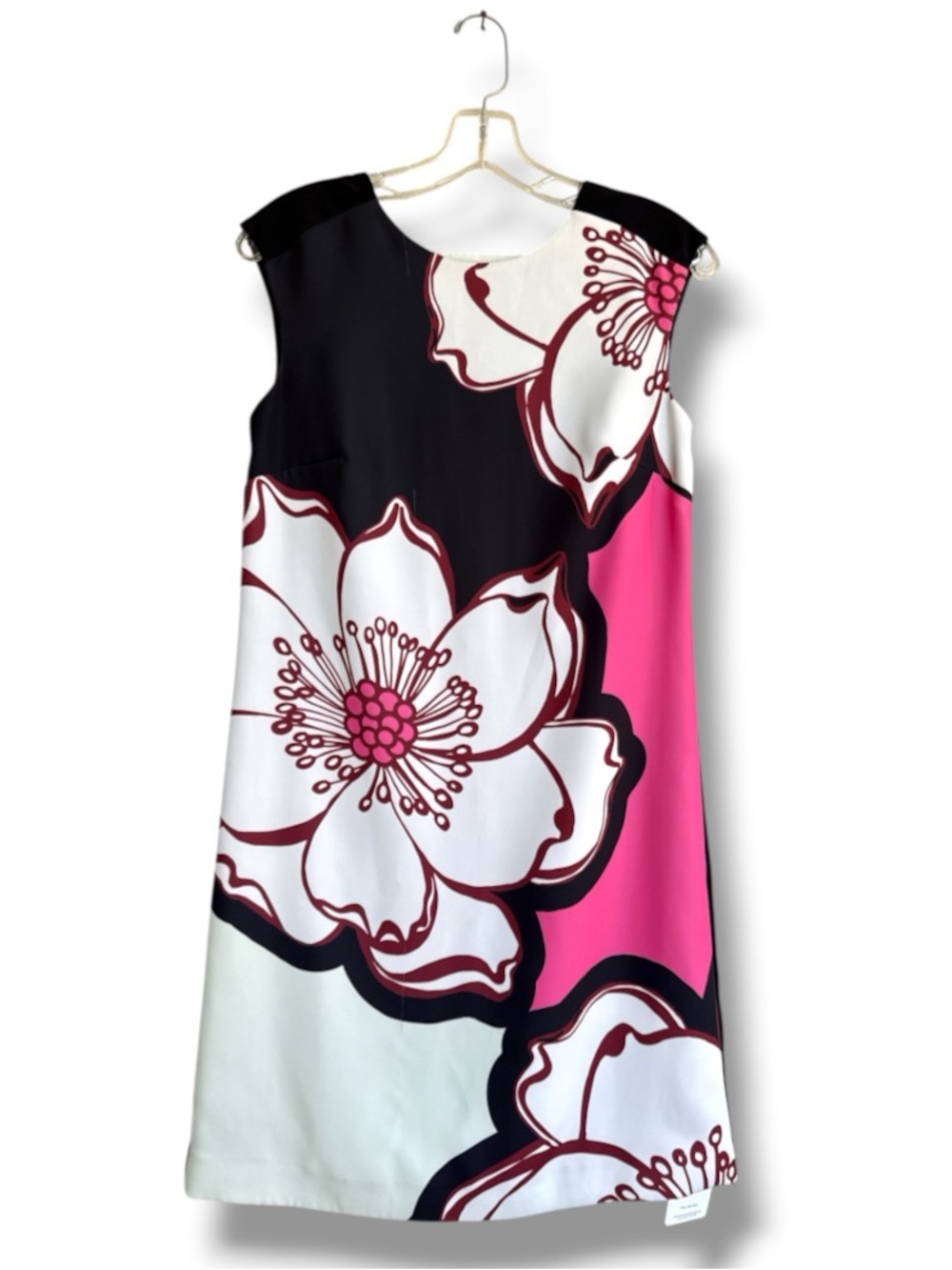 Ted Baker Sleeveless Black, White & Pink Floral Shift Dress Size 0